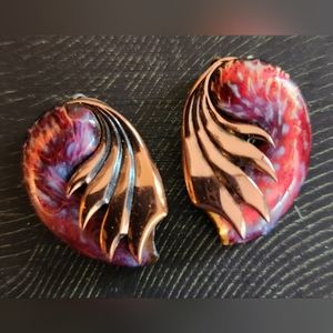 Vintage Matise Mid-Century Copper and Enamel Earrings Renoir